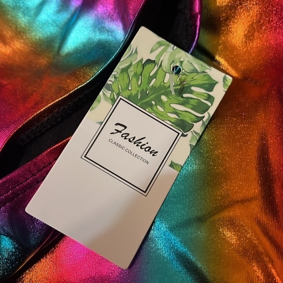 NWT Metallic Liquid Bodysuit High Leg Cut Ruched One Shoulder Leotard Top Rave - Picture 5 of 7